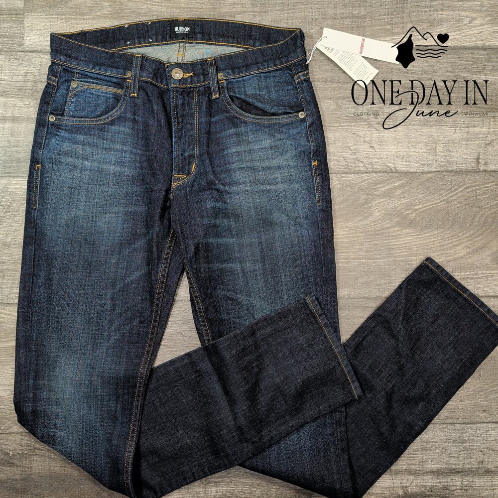 Hudson Blake Slim Straight Jeans Dark Wash Stretch Denim NWT Size 31X34